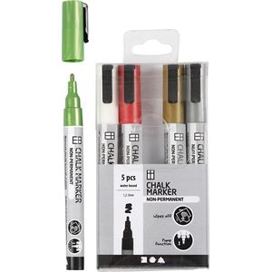 Chalk Markers, lijndikte 1,2-3 mm, metallic kleuren, 5 stuk/ 1 doos