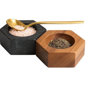 Luxe Peper en Zout Stel - Inclusief Lepel - Hout & Steen - Peper en Zoutmolen Set