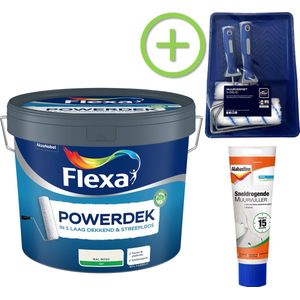 Flexa Powerdek Muurverf - Muren & Plafonds - Binnen - RAL 9010 - 10 L + Alabastine Muurvuller + Muurverfset