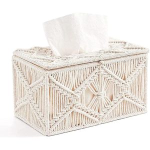 Boho decor rechthoekige papieren zakdoekhouder met parelgesp - Macramé servetten - Huisdecoratie - Organizer voor zakdoek box