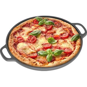 Gietijzeren Pizzapan 35,5 cm - Voorgekruid Koekepan voor Oven, Grill en Barbecue