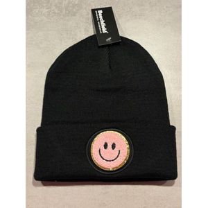 Beanie Smiley Zwart - Roze
