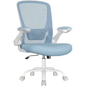 SONGMICS Ergonomische Canvas Bureaustoel, Fauteuil, Gewatteerde Lendensteun, Schommelmechanisme, 53 cm Brede Zitting, Inklapbare Armleuningen, Misty Blauw