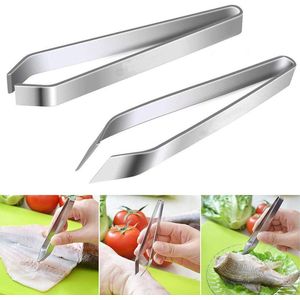 Set van 2 Visgraatpincetten - Visgraatpincet Schuin - RVS - 11cm - Voor het Verwijderen van Visgraten - Keukenpincet