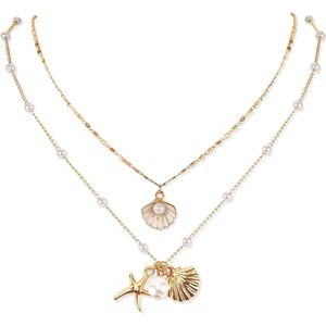 Provento - Schelpenkettingen voor Vrouwen | Glanzend en Charmant | Verstelbaar en Meerlaags | Passend Bij Alle Outfits | Zomerkettingen voor Bruiloft, Feest, Verloving