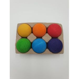 Houten ballen in doosje - Regenboogkleuren - 6 stuks - Open einde speelgoed - Educatief montessori speelgoed - Grapat en Grimmsstyle