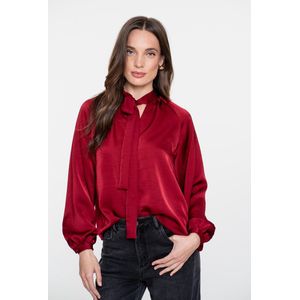 Geisha - Blouse - Bordeaux - Effen - Halslijn: Opstaande Kraag