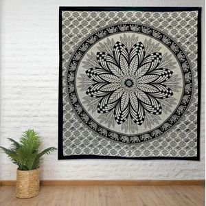 Mandala Wandkleed - Beige/zwart - wand decoratie - muurkleed - Lotus/bloem