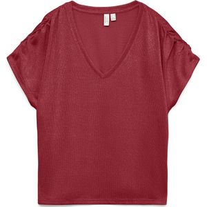 Vero Moda - Vmgolda Ss V-neck Top - T-shirt - Karanda Red/gold Lurex