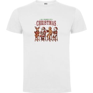 Wit T-Shirt met “All Booked for Christmas - Kerst“ Print Full Color Maat S