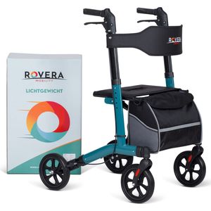 Rovera Mobility® Easy Lichtgewicht Rollator - Lichtgewicht en Opvouwbaar - Kwaliteitsrollator - Incl. Luxe, Stijlvolle Rollatortas en Brede Gewatteerde Rugsteun en Zitting - Binnen en Buiten - Groen