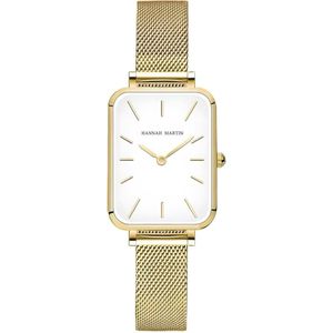 Hannah Martin Rechthoekig Horloge | Goudkleurig | Witte Wijzerplaat | Dames Horloges | Luxe Horlogedoos |