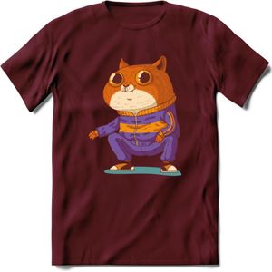 Casual kat T-Shirt Grappig | Dieren katten Kleding Kado Heren / Dames | Animal Skateboard Cadeau shirt - Burgundy - XL