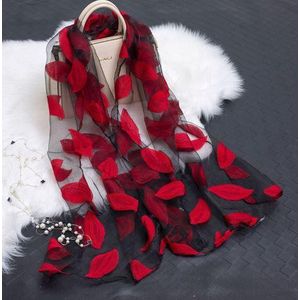 Premium Organza Sjaal - Lente Zomer Chiffon Sjaal - Rood Zwart - Shawl - dames - omslagdoek Strand bladeren Jacquard