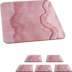 Onderzetters voor glazen - Rosé - Agaat geode - Stenen - Kristal - 10x10 cm - Glasonderzetters - 6 stuks