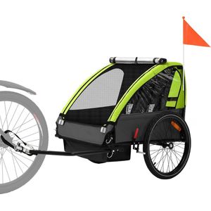 VELTRR® Fietskar Voor Kinderen - Kinderfietskar - Kinderbuggy - Zwart met Groen