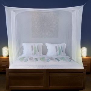Witte Klamboe Geschikt Voor 2 personen met 6 Ophanglussen en 2 Openingen - Rechthoekig Muskietennet - Box Muggennet Tweepersoons - Reisklamboe Met Reistas en Ophang Set canopy bed mosquito net
