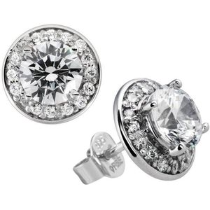 Diamonfire oorknoppen - zilver gerodineerd gerodineerd - zirkonia - 4 poot chaton - rond - 11.4 mm