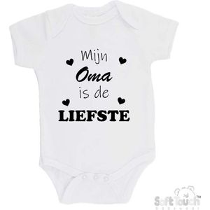 100% katoenen Romper ""Mijn Oma is de liefste"" Unisex Katoen Wit/zwart 68/74