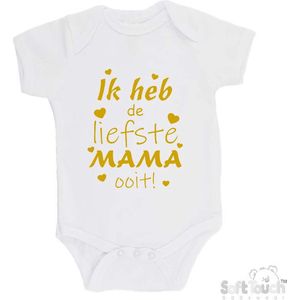 100% katoenen Romper ""Ik heb de liefste MAMA ooit!"" Moederdag Jongens Katoen Wit/goud shiny Maat 62/68