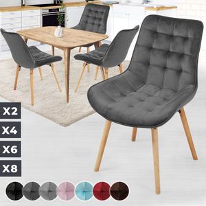 Miadomodo Eetkamerstoelen - Velvet - Fluweel - Houten Poten - Gewatteerd - Set van 4 - Donker Grijs