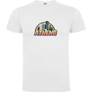 Wit T-Shirt met “ Skyline Athens / Athene – Vakantiegevoel – Strak – Modern “ Print Full Color Maat L