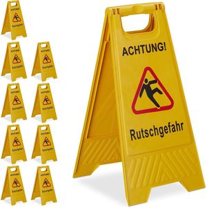 relaxdays 10 x waarschuwingsbord „Achtung Rutschgefahr“ - klapbaar - gladde vloer bord