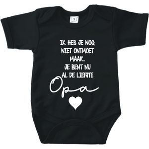 Baby romper met tekst zwangerschap aankondiging | Ik heb je nog niet ontmoet maar je bent nu al de liefste Opa | Zwart | korte mouw | maat 56 cadeautje zwangerschap aankondiging bekendmaking | Cadeautje 100% katoen.