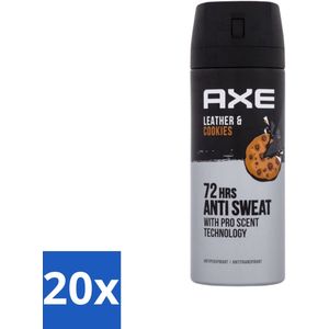 20 x Axe - Deodorant Spray - 72hrs Anti Sweat - Leather & Cookies - 150 ml - Leer Geur - Koekjes Geur - Langdurige Frisheid