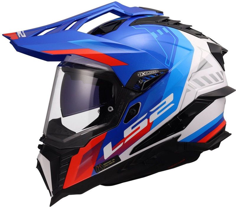 LS2 MX701 Explorer Adventure helm Hexa glans wit blauw rood XL