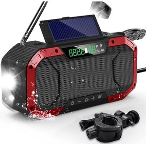 PolkaHome zwengelradio met oplaadfunctie voor mobiele telefoon, 5000 mAh, 7 W, IPX5 waterdichte bluetooth-luidspreker, draagbare auto-scan, AM/FM, noodradio met zaklamp, led-leeslamp,