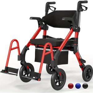 Rollator – Looprek – Wandelwagen – Mobiliteitshulpmiddel – Loopwagen – 2-in-1 Met Zitfunctie en Transportstoel – Lichtgewicht en Opvouwbaar – Draagvermogen 136 kg – Verstelbare Hoogte