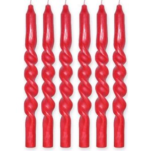 Twisted candle - Set van 6 kaarsen - Gedraaide kaarsen - 29 cm - Swirl kaarsen - Dinerkaarsen - Twisted candles - Twisted kaarsen - Gekleurde kaarsen - Draai kaarsen - Dinerkaarsen gedraaid - Rood