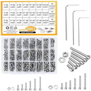 Screws Pack of 1080 Nuts and Washers Assortment Set M2 M3 M4 Stainless Steel Hex Socket Screw with Wrenches