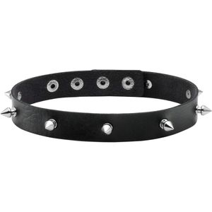 Cool Punk Goth Metal Spike Studded Link Lederen Kraag Choker Ketting voor Dames (Zwart)
