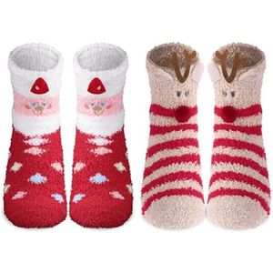 Kerst Fuzzy Sokken voor Dames - 2 Paar Zachte Winter Pantoffels