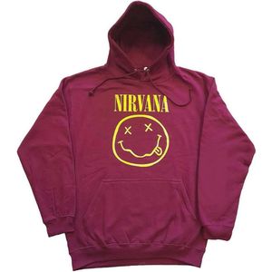 Hooded Yellow Smiley Unisex Pullover Hoodie in Maroon Red