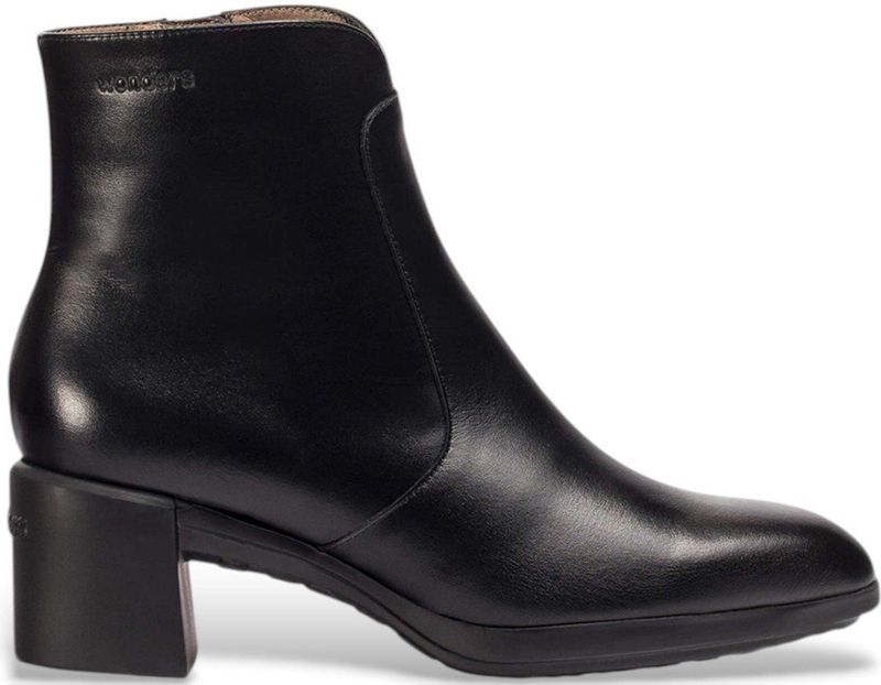Wonders - REGHOST 05 - Leren Enkellaarsjes - Zwart - 3 tot 5 cm Hakhoogte - Ritssluiting