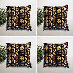 Set Van 4 Kussenhoes 40x40cm | Decoratieve Kussensloop | Sierkussens | Afrikaanse Boheemse Stijl Geometrische 'Mudcloth' Bogolan Geïnspireerd Print Woondecoratie Sierkussen Katoen Etnische Kussenhoes Case