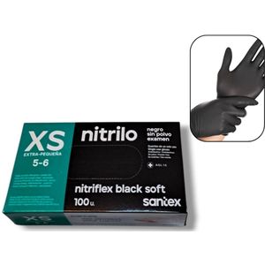 Santex - 100x Wegwerp Handschoenen - Nitrile - Zwart - Powder Free - Latex free - Maat XS