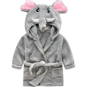Kinder Peuter Badjas met zakken - meisje kind - olifant - flannel - maat 86/92 (1,5-2 jaar)