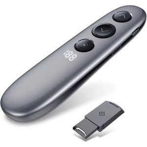 Draadloze Presentatieklikker met Timer, Spotlight & USB-oplaadfunctie – PPT Clicker met Pagina Draaifunctie, Opslag via USB-stick – Afstandsbediening voor Presentaties, Beamer, PowerPoint & Projector