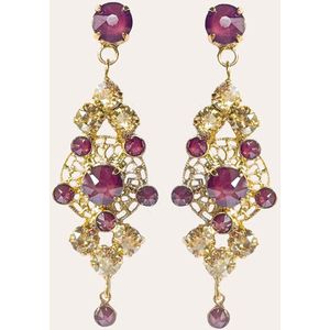 Le Rêve Amsterdam - Oorbellen met gouden en Burgundy Swarovski-steentjes - gold-plated- oorbellen