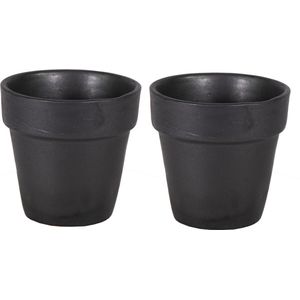 Mega Collections Plantenpot/bloempot - 2x - keramiek - mat zwart - D15 x H15 cm