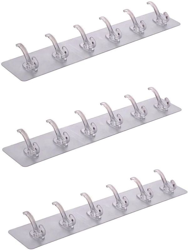 Handdoekhaakjes transparant 6-in-1 - 2 stuks - Zelfklevende plakhaken voor in huis, tuin en/of keuken