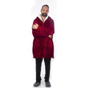 HomeVero, Comfort Blanket - Hoodie Deken – Rood – Fleece hoodie plaid met mouwen – Oversized knuffeltrui voor heren en dames