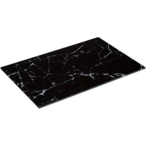 5Five snijplank/serveerplank van glas - rechthoek - zwart met marmer print - 30 x 20 cm