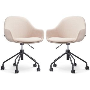 Nolon Nout-Mae Bureaustoelen Set van 2 Beige - Stof - Verstelbaar - Wieltjes - Wit Onderstel - Design - Comfortabel