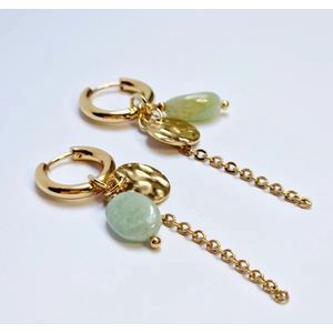 Oorringen met edelsteen hanger - Gepolijste Groene Opaal - Handgemaakt - Premium Stainless Steel - Goudkleurig