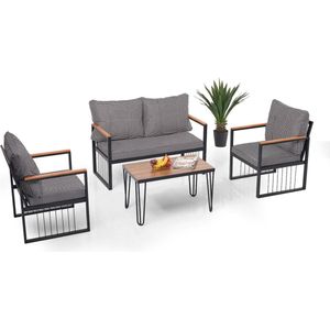 Tuinmeubelset - Loungeset - Tuinset 4 persoons - Outdoor - Incl. Kussens en tafel - Geruit - Metaal - Design